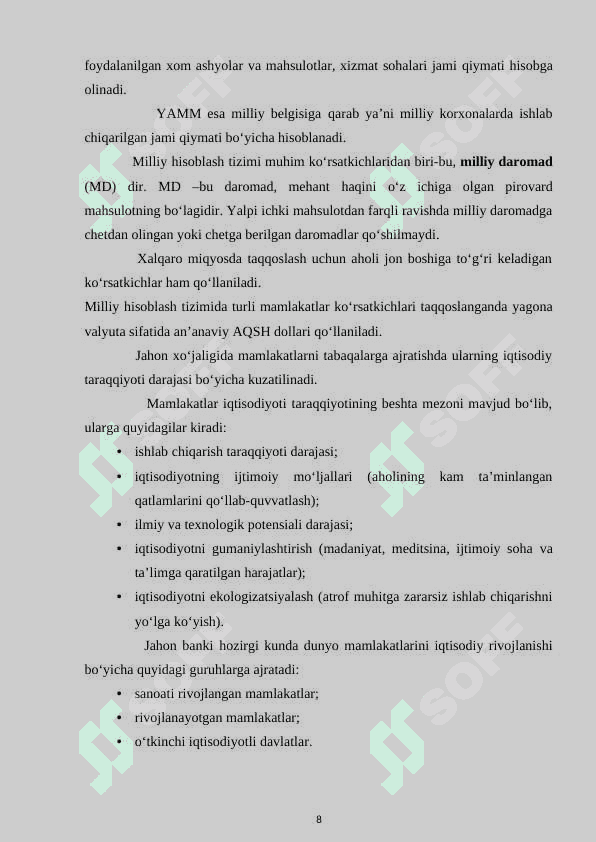 Dunyoning yetakchi mamlakatlari iqtisodiyotining qiyosiy tavsifida yalpi ichki mahsulot tarkibidagi tendentsiyalar 8