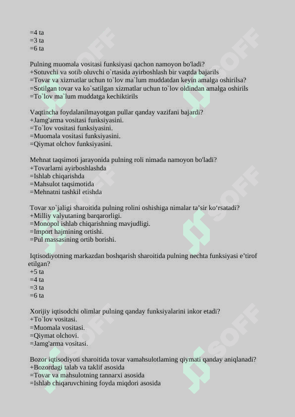 Pul va bank testlar javoblari bilan 3
