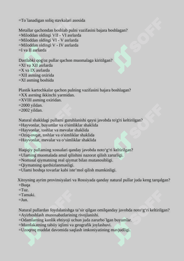 Pul va bank testlar javoblari bilan 4