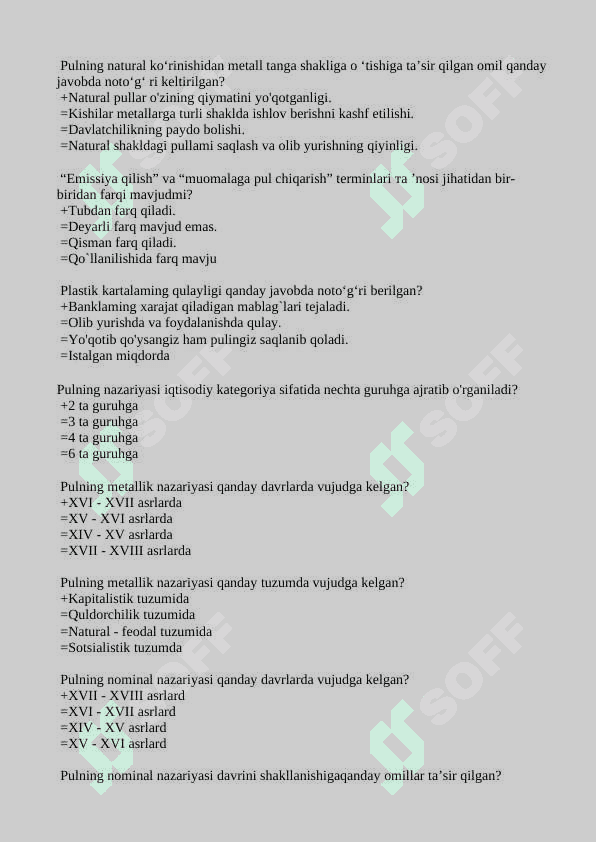 Pul va bank testlar javoblari bilan 5