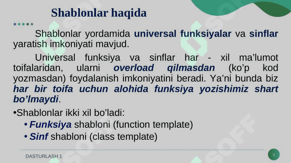 FUNKSIYA VA SINF SHABLONLARI. 3