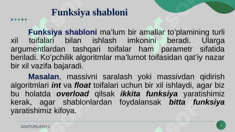 FUNKSIYA VA SINF SHABLONLARI. 4