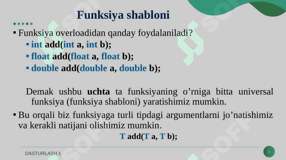 FUNKSIYA VA SINF SHABLONLARI. 5