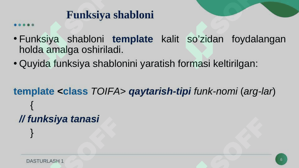 FUNKSIYA VA SINF SHABLONLARI. 6