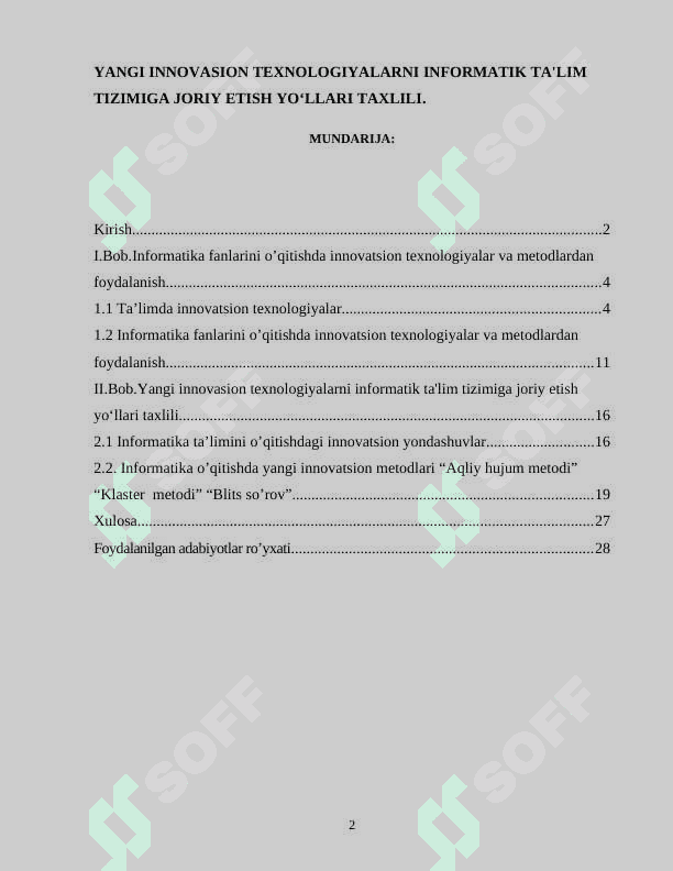 YANGI INNOVASION TEXNOLOGIYALARNI INFORMATIK TA'LIM TIZIMIGA JORIY ETISH YO‘LLARI TAXLILI. 2