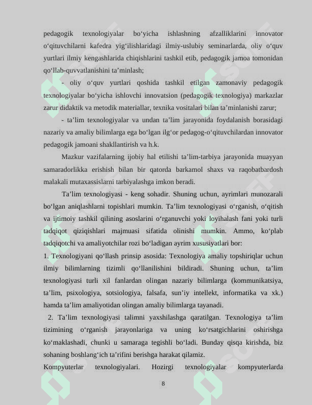 YANGI INNOVASION TEXNOLOGIYALARNI INFORMATIK TA'LIM TIZIMIGA JORIY ETISH YO‘LLARI TAXLILI. 8