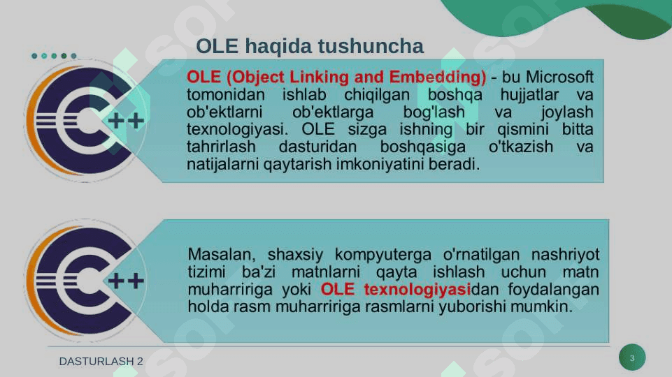 OLE, MFC texnalogiyalari. Ko'p oynali muhitlar bilan ishlash. Visual C++ tilida ko'p oynali muhitlar yaratish. 3