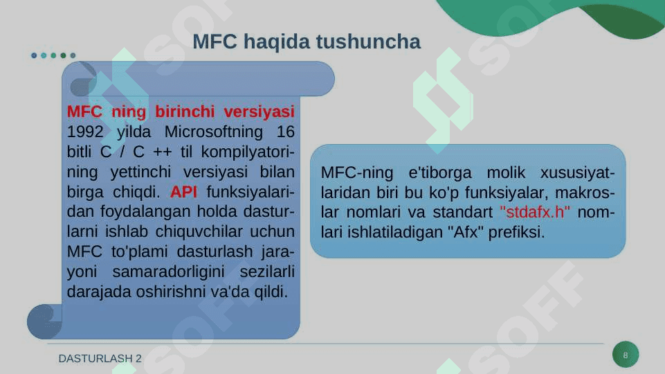 OLE, MFC texnalogiyalari. Ko'p oynali muhitlar bilan ishlash. Visual C++ tilida ko'p oynali muhitlar yaratish. 8