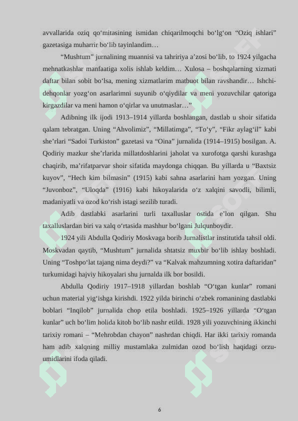 Abdulla Qodiriyning “Mehrobdan chayon” romanida milliy ruxning roli 6