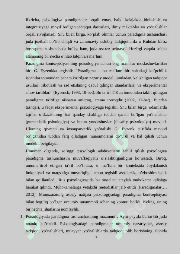 "Psixologiyada Eksperemental paradigma" 7