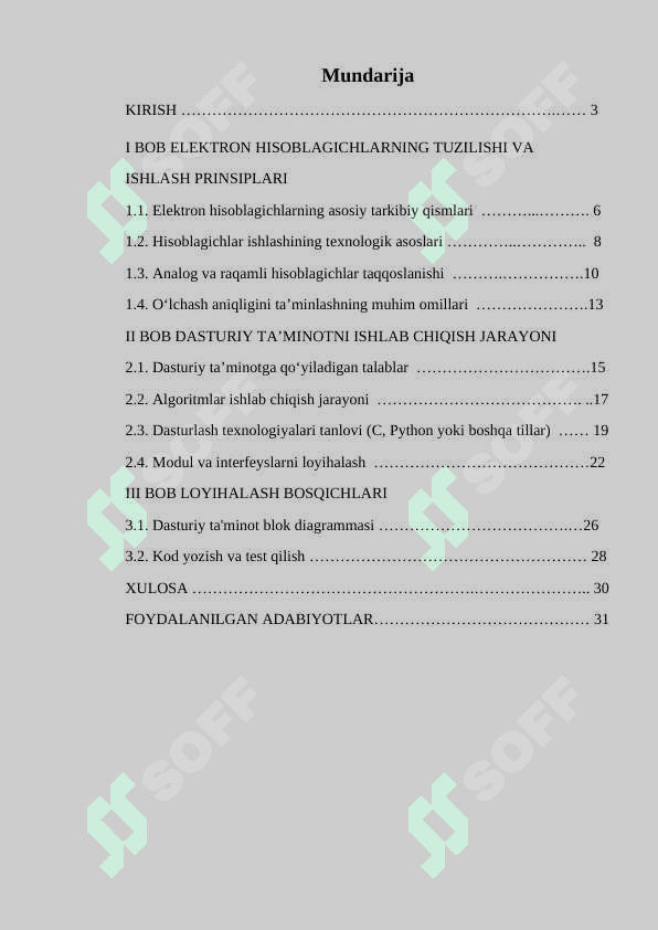 KURS LOYIHA Elektron xisoblagich qurilmasini dasturiy taminotini loyixalash 2