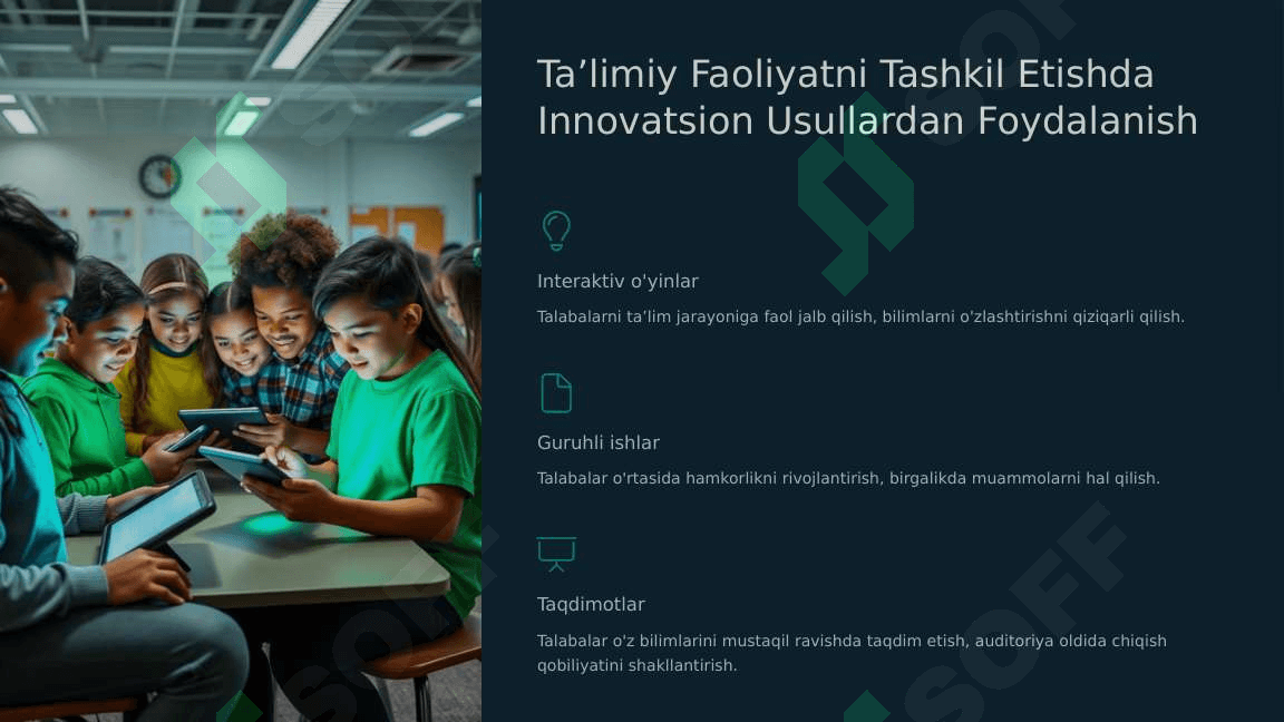Taʼlimiy faoliyatni tashkil etish va unga raxbarlik. 5