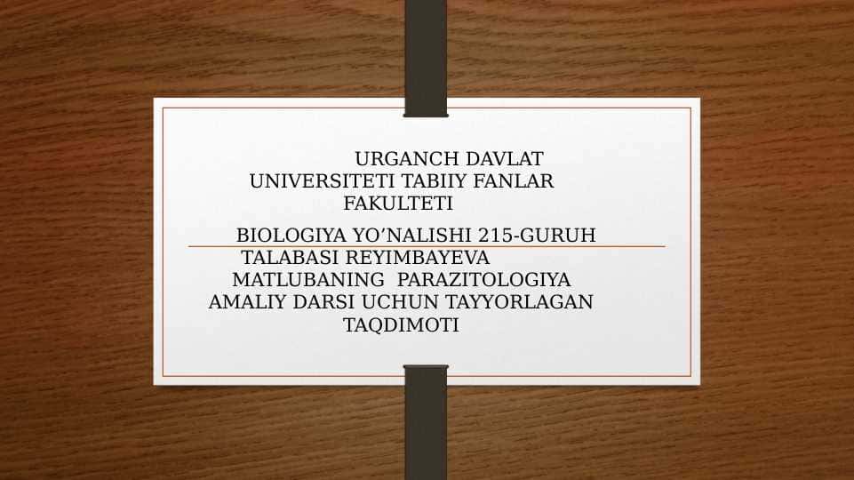 Parazitologiya.INFUZORIYALAR.IXTIOFTIRIUSLAR VA BALANDIYALAR.TARQALISHI,ASOSIY TURLARI,ZARAR VAPROFILAKTIKASI.mavzusida ppt.