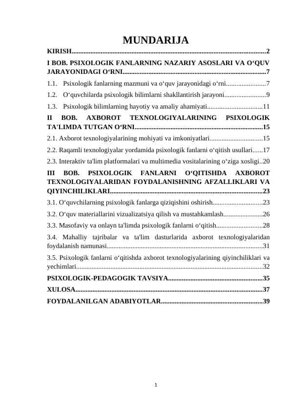 Psixologik fanlarni o'qitishda axborot texnologiyalaridan foydalanishning o'ziga xosligi