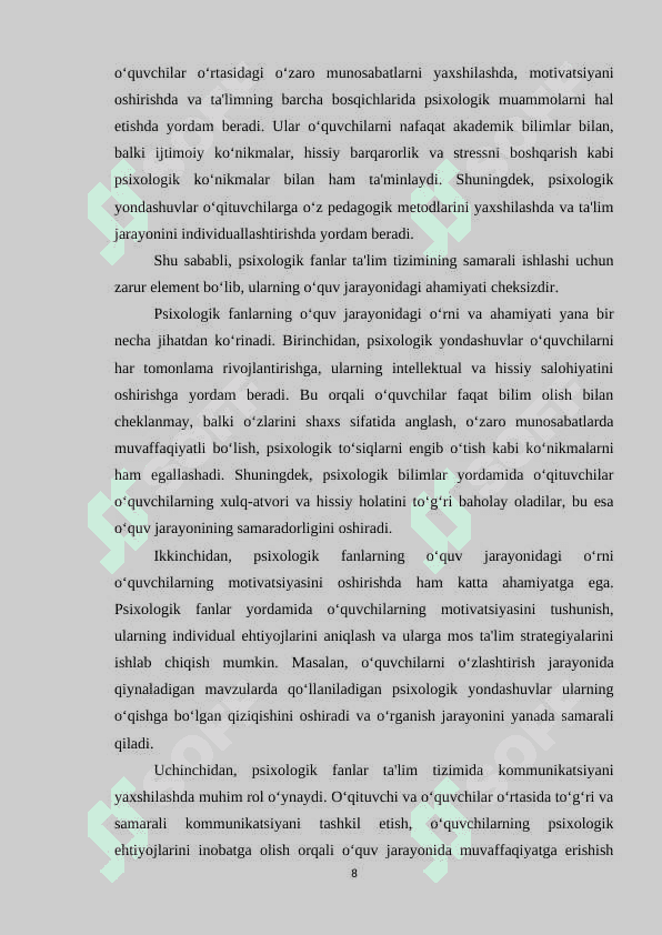 Psixologik fanlarni o'qitishda axborot texnologiyalaridan foydalanishning o'ziga xosligi 8