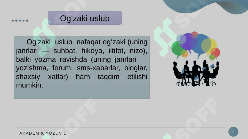 Publitsistik uslub va og'zaki uslublarning leksik-grammatik xususiyatlari. 8