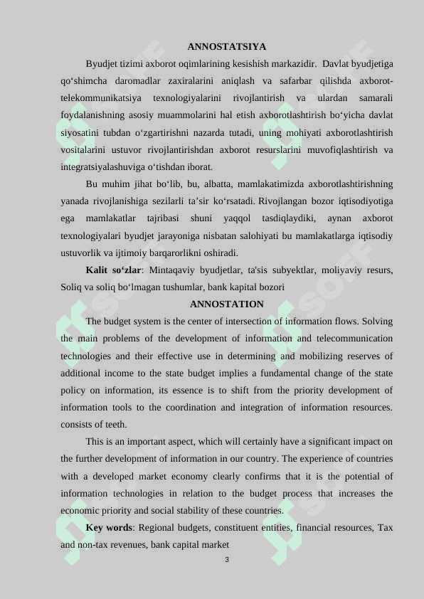 Davlat byudjetiga qo‘shimcha daromadlar zaxiralarini aniqlash va safarbar qilishda zamonaviy  axborot texnologiyalarini qo‘llash ko‘lamini kengaytirish masalalari. 3