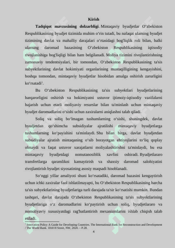 Davlat byudjetiga qo‘shimcha daromadlar zaxiralarini aniqlash va safarbar qilishda zamonaviy  axborot texnologiyalarini qo‘llash ko‘lamini kengaytirish masalalari. 4