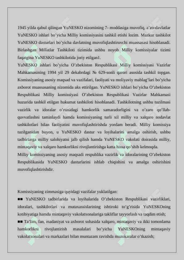 Yunesko tashkiloti va uning vazifalari 24 7