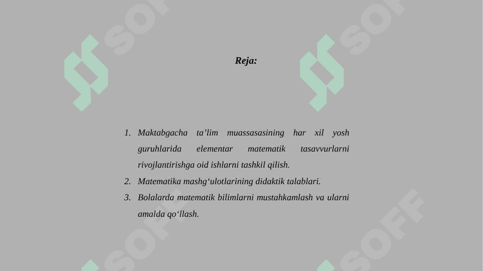 kichik guruhda elementar matematika va ta'limiy faoliyatni tashkil etish. 2