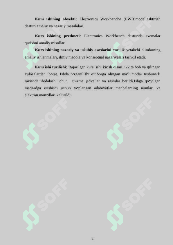 Electronics Workbenche (EWB)modellashtirish dasturi. Dasturning yaratilish tarixi,xususiyatlari,bosh ishchi oynasi 4