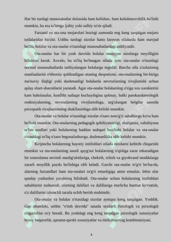 Ota ona va farzadlar o’rtasidagi nizolarning ijtimoiy va psixologik xususiyatlari 6