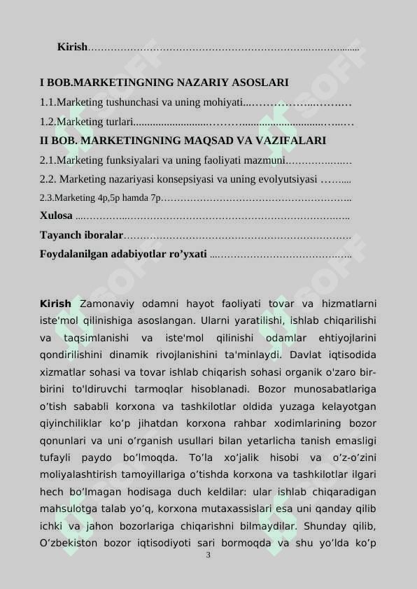Marketing va uning asosiy vazifalari Kurs ishi 3