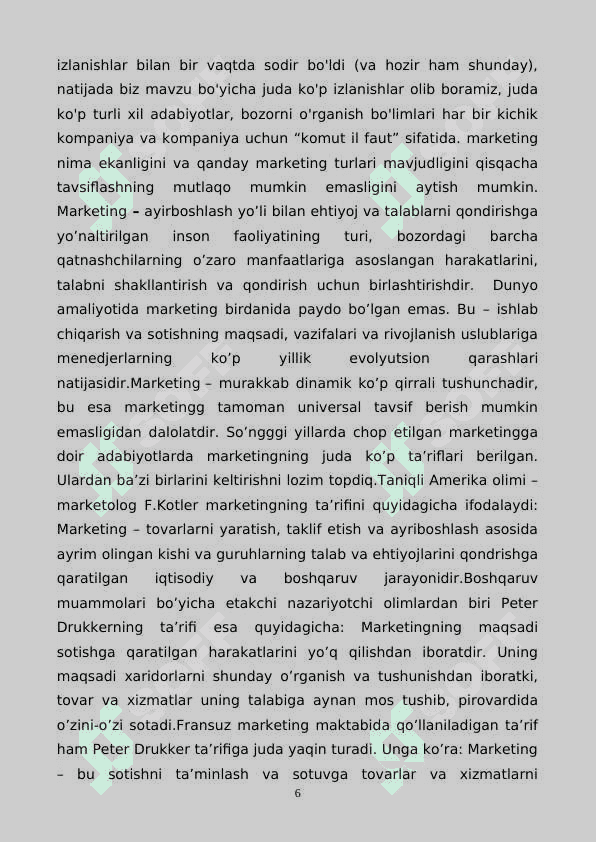 Marketing va uning asosiy vazifalari Kurs ishi 6