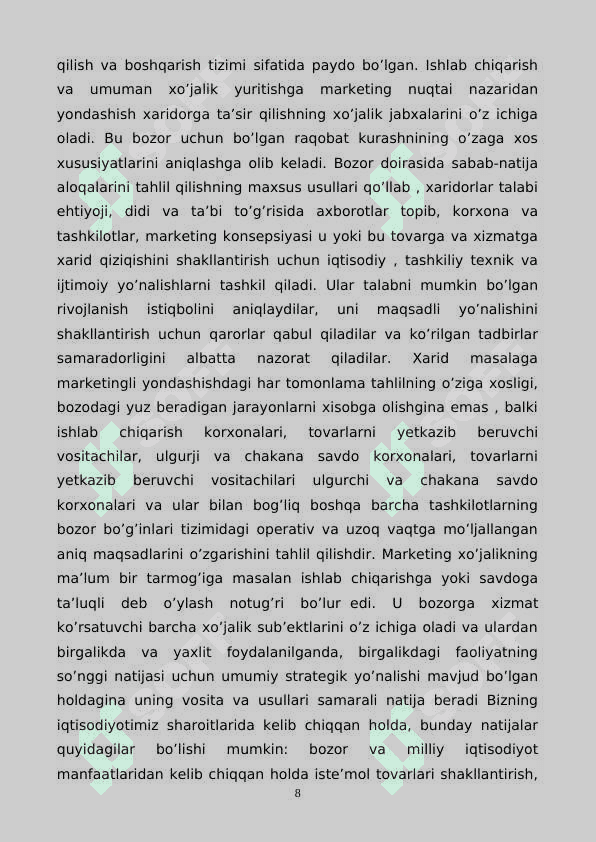 Marketing va uning asosiy vazifalari Kurs ishi 8