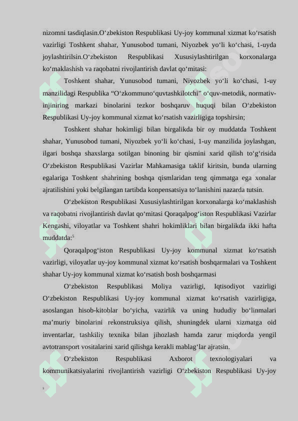 Oʼzbekiston Respublikasi Uy-joy kommunal xizmat koʼrsatish vazirligi 7