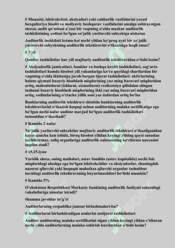 Audit fanidan 250 ta maxsus savol va javoblar to'plami 2