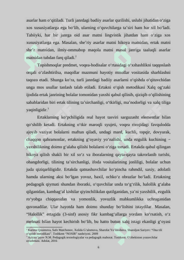 Har xil janrdagi asarlarni o'qitish metodikasi 6