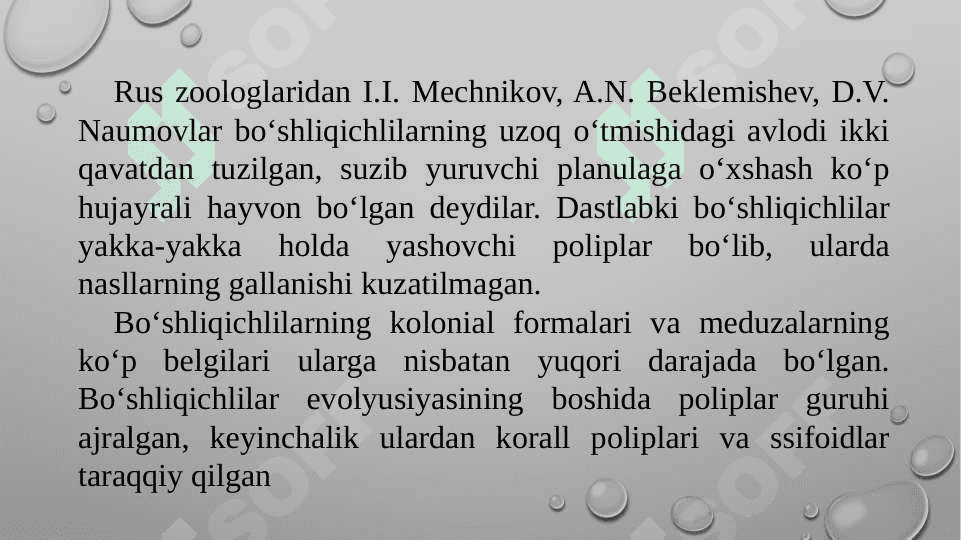 Bo'shliqichlilar filogeniyasi Taroqsimonlar tipi 3