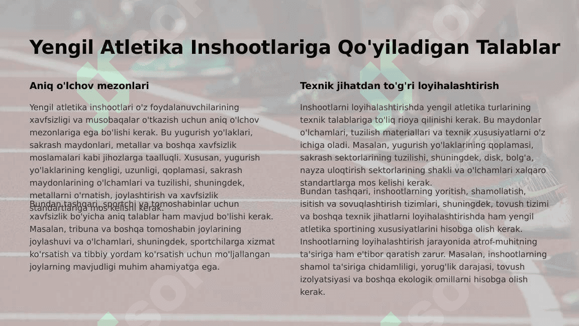 Yengil Atletika Uchun Ochiq va Yopiq Sport Inshootlari 2