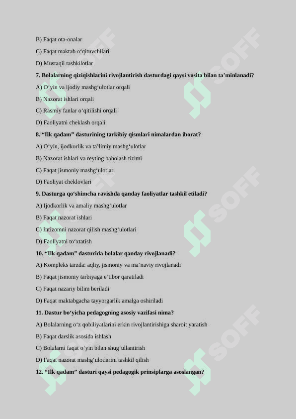 "Ilk qadam"dasturini pedagogik jarayonga tadbiq qilish fanining umumiy asoslari.Maqsad va vazifalari 2