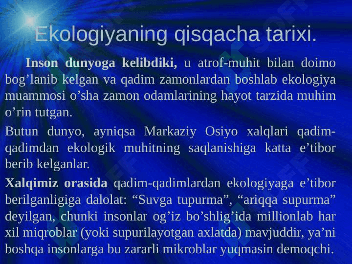 Ekologiya fanining predmeti  maqsadi  va vazifalari 2