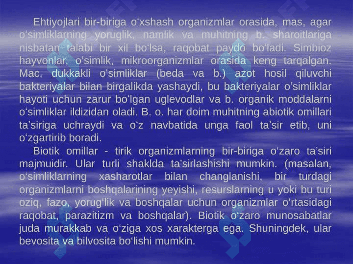 EKOTIZMDAGI BIOTIK MUNOSABATLAR 7
