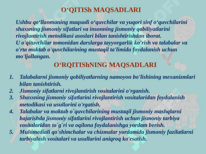 Epchillik yo'nalishida, jismoniy sifat  xususiyatlarini rivojlantiruvchi jismoniy mashqlar 3