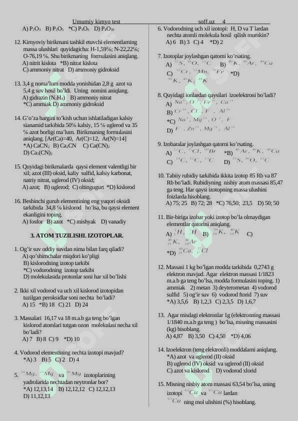 7-8-9-10-11 sinflarga kimyo fanidan mavzulashtirilgan testlar 4