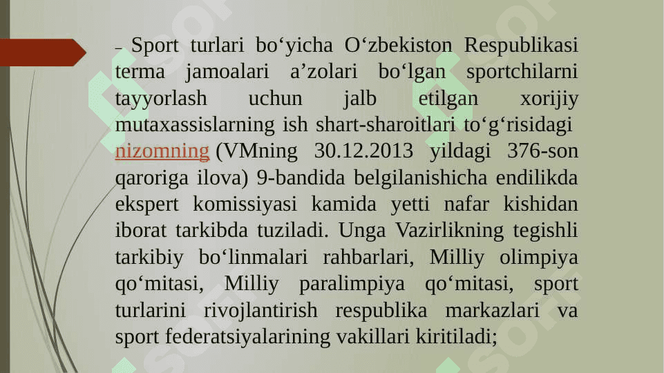 O’zbekiston Respublikasi hukumatining jismoniy madaniyat va sport bo’yich qabul qilgan hujjatlarining ahamiyati 7