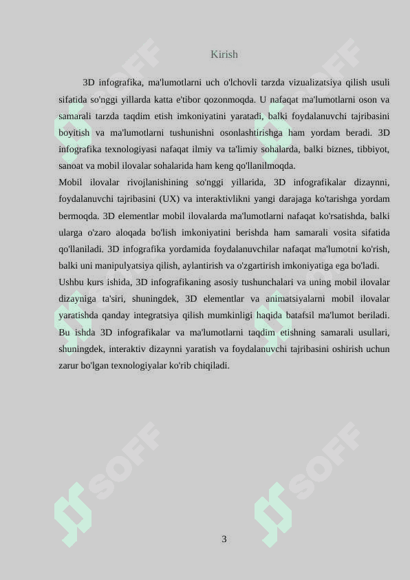 Mobil ilovalar yaratuvchi dasturlarda 3D illustratsiyalar (infografika ma`lumotlar ko`rinishida) 3