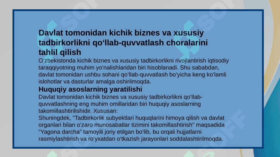 O‘ZBEKITONDA KICHIK BIZNES VA XUSUSIY TADBIRKORLIKNI  RIVOJLANTIRISH ISTIQBOLLARI 3
