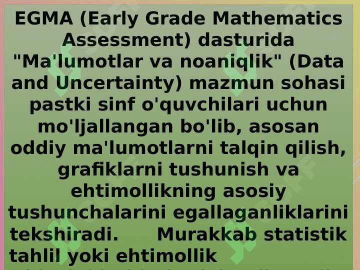 EGMA xalqaro baholash dasturida "Ma'lumotlar va noaniqlilik" mazmun sohasiga oid topshiriqlar 2