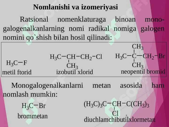 Alifatik uglevodorodlarning monogalogenli hosilalari 3