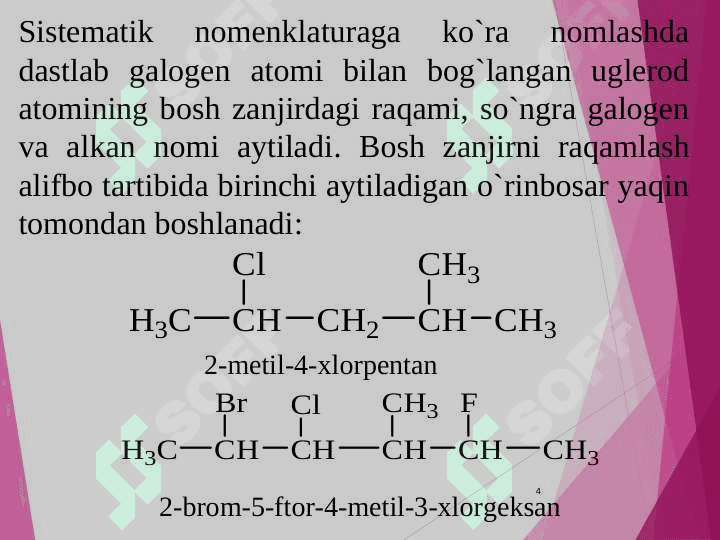 Alifatik uglevodorodlarning monogalogenli hosilalari 4
