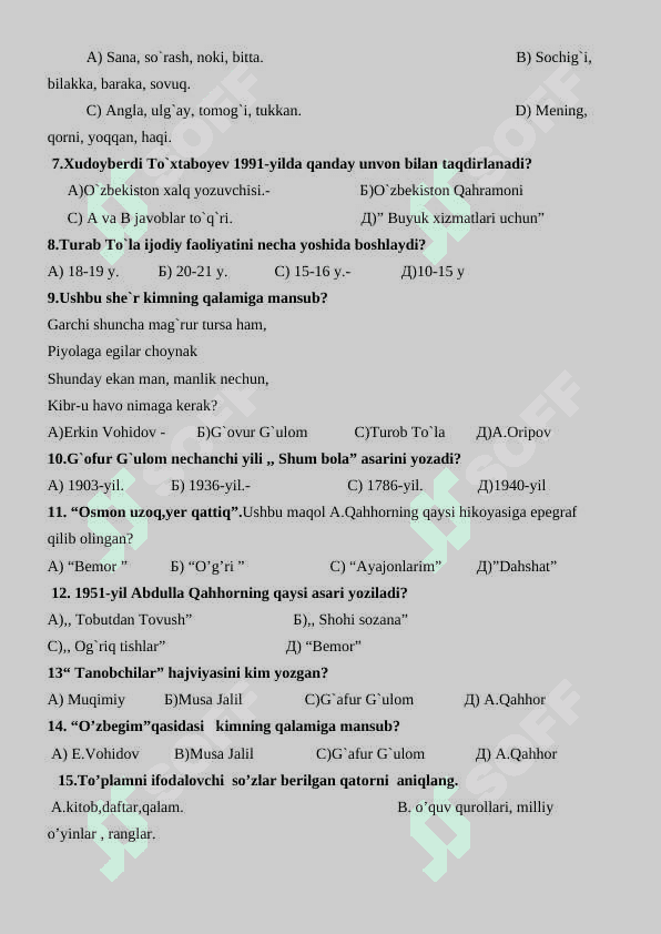 6-SINF ONA-TILI TEST TO'PLAMI 3