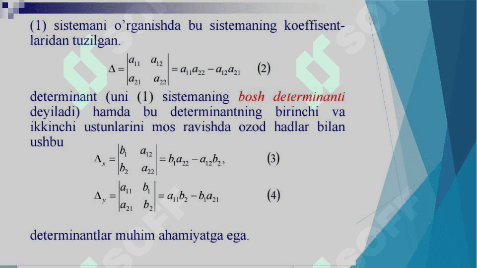 CHIZIQLI ALGEBRAIK TENGLAMALAR SISTEMASI. CHIZIQLI ALGEBRAIK TENGLAMALAR SISTEMASINI YECHISHNING GAUSS VA GAUSS-JORDAN USULLARI 4