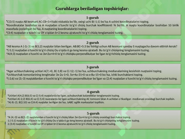“Tekislikda to‘g‘ri chiziq va uning berilish usullari” 5