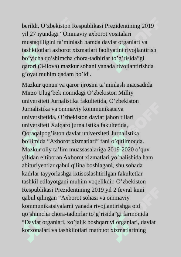 Oʻzbekiston  Respublikasida ommaviy axborot vositalari. 4