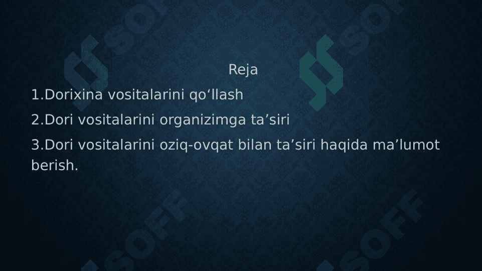 Dorixona vositalarini qoʻllash va ularning muoviqligini, ularning oʻzaro taʼsirini shu jumladan oziq-ovqat bilan taʼsir qilish boʻyicha maslahat berish 2
